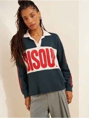 Anthropologie Letluv Bisous Rugby Polo Sweatshirt